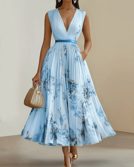 Ida Girard | Romantic Pleated Midi Dress with Floral Print