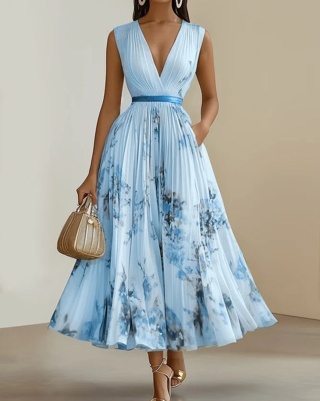 Ida Girard | Romantic Pleated Midi Dress with Floral Print