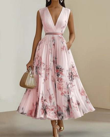 Ida Girard | Romantic Pleated Midi Dress with Floral Print