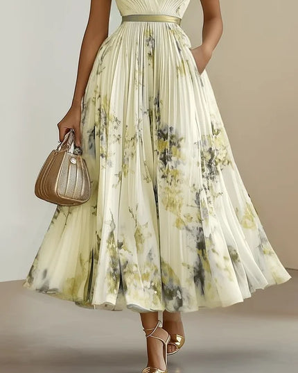 Ida Girard | Romantic Pleated Midi Dress with Floral Print