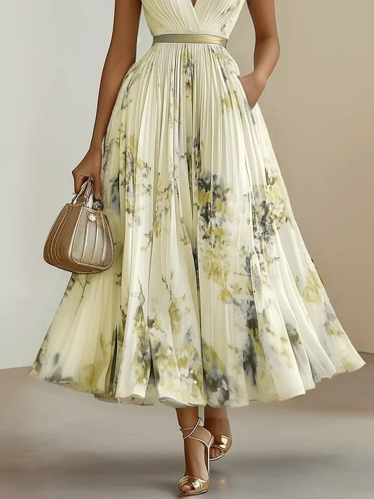 Ida Girard | Romantic Pleated Midi Dress with Floral Print