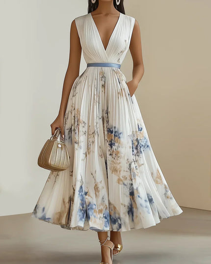 Ida Girard | Romantic Pleated Midi Dress with Floral Print