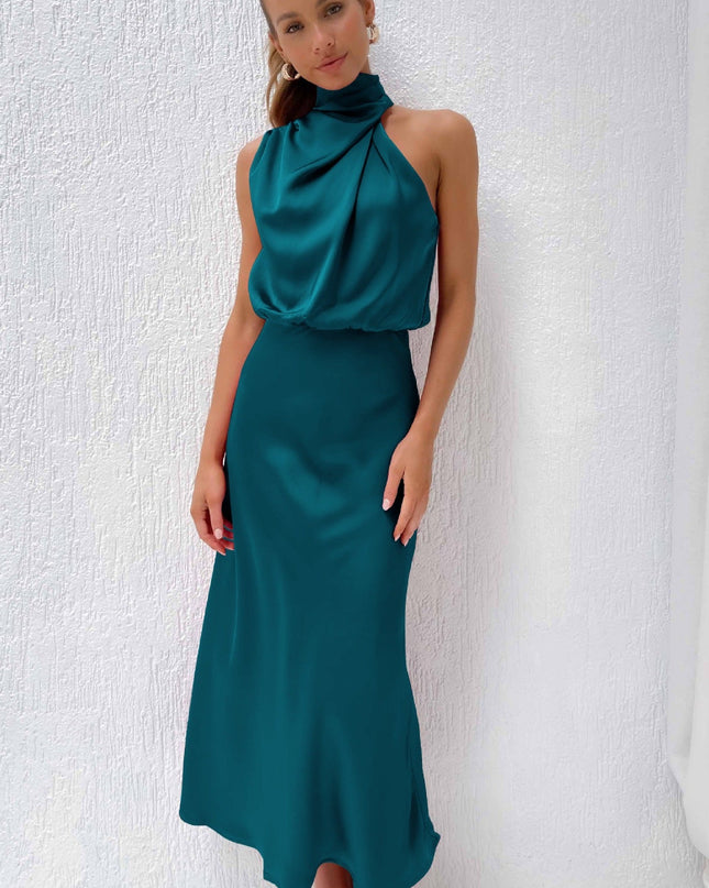Woman wearing satin midi dress