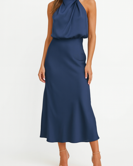 Woman wearing satin midi dress