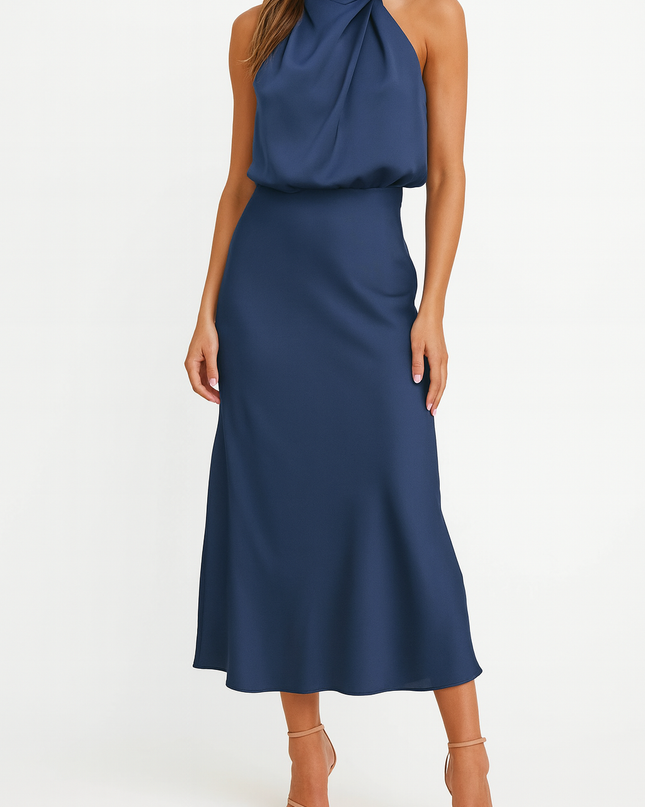Woman wearing satin midi dress