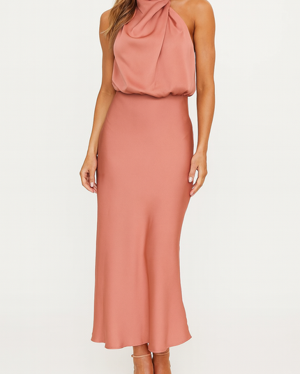 Woman wearing satin midi dress