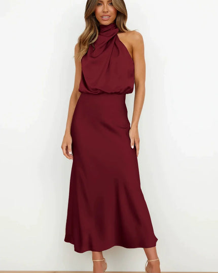 Woman wearing satin midi dress