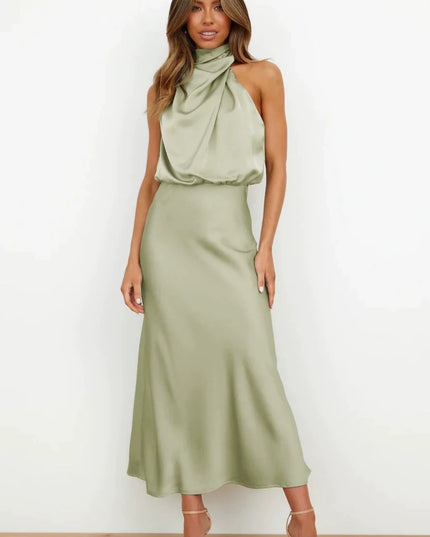 Woman wearing satin midi dress