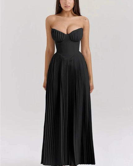 Isabelle Marchand | Strapless Pleated Maxi Dress with Bustier