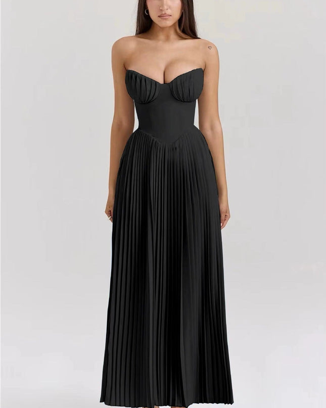 Isabelle Marchand | Strapless Pleated Maxi Dress with Bustier
