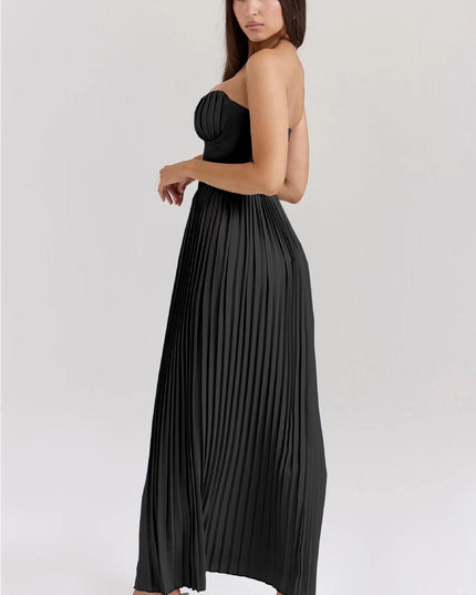 Isabelle Marchand | Strapless Pleated Maxi Dress with Bustier