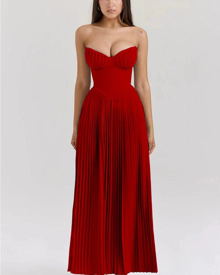 Isabelle Marchand | Strapless Pleated Maxi Dress with Bustier