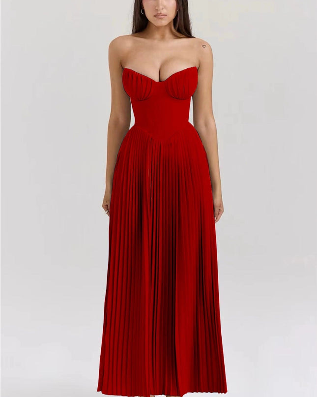 Isabelle Marchand | Strapless Pleated Maxi Dress with Bustier