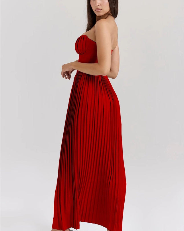 Isabelle Marchand | Strapless Pleated Maxi Dress with Bustier