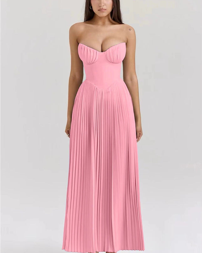 Isabelle Marchand | Strapless Pleated Maxi Dress with Bustier