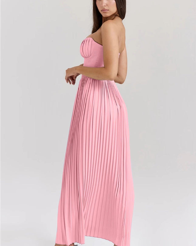 Isabelle Marchand | Strapless Pleated Maxi Dress with Bustier