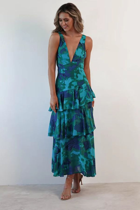 Flora Vasseur | Romantic Ruffle Maxi Dress with Floral Print