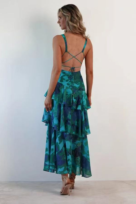 Flora Vasseur | Romantic Ruffle Maxi Dress with Floral Print
