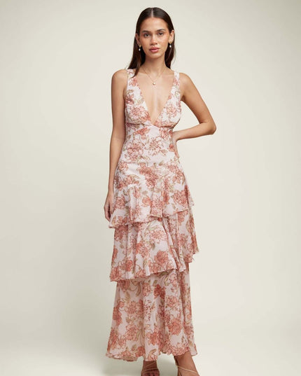 Flora Vasseur | Romantic Ruffle Maxi Dress with Floral Print