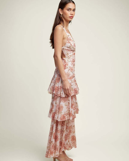 Flora Vasseur | Romantic Ruffle Maxi Dress with Floral Print