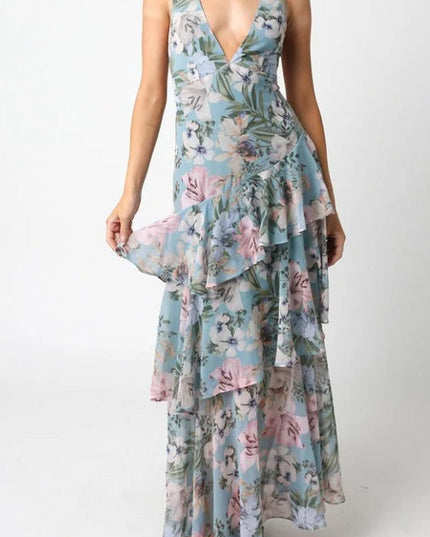Flora Vasseur | Romantic Ruffle Maxi Dress with Floral Print