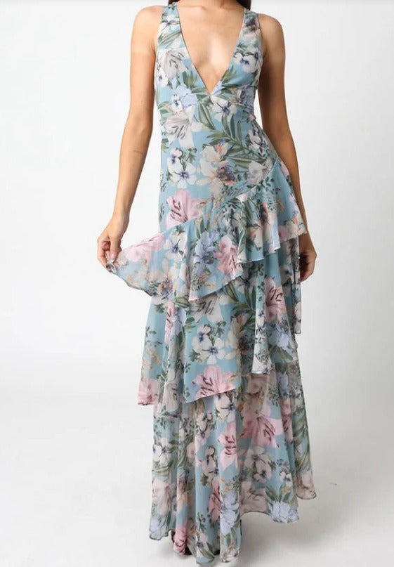 Flora Vasseur | Romantic Ruffle Maxi Dress with Floral Print
