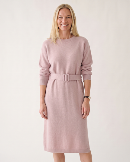 Woman wearing elegant knit midi dress