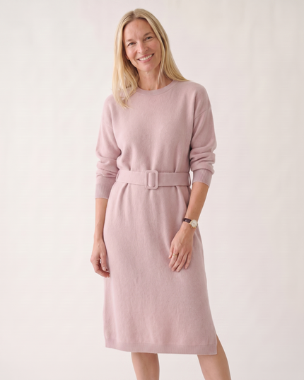 Woman wearing elegant knit midi dress