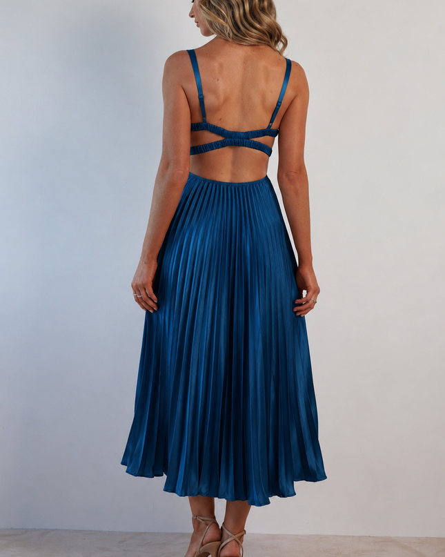 Cleo Bellamy | Elegant Pleated Midi Dress with Open Back