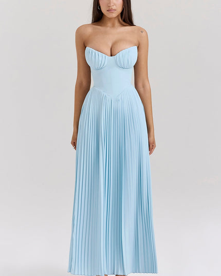 Isabelle Marchand | Strapless Pleated Maxi Dress with Bustier