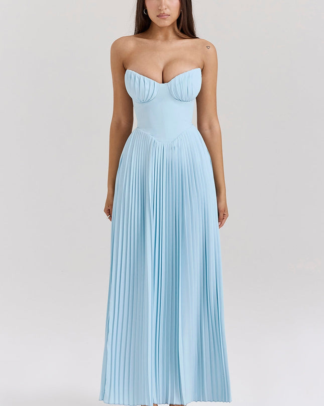 Isabelle Marchand | Strapless Pleated Maxi Dress with Bustier