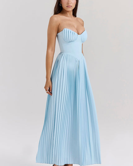 Isabelle Marchand | Strapless Pleated Maxi Dress with Bustier