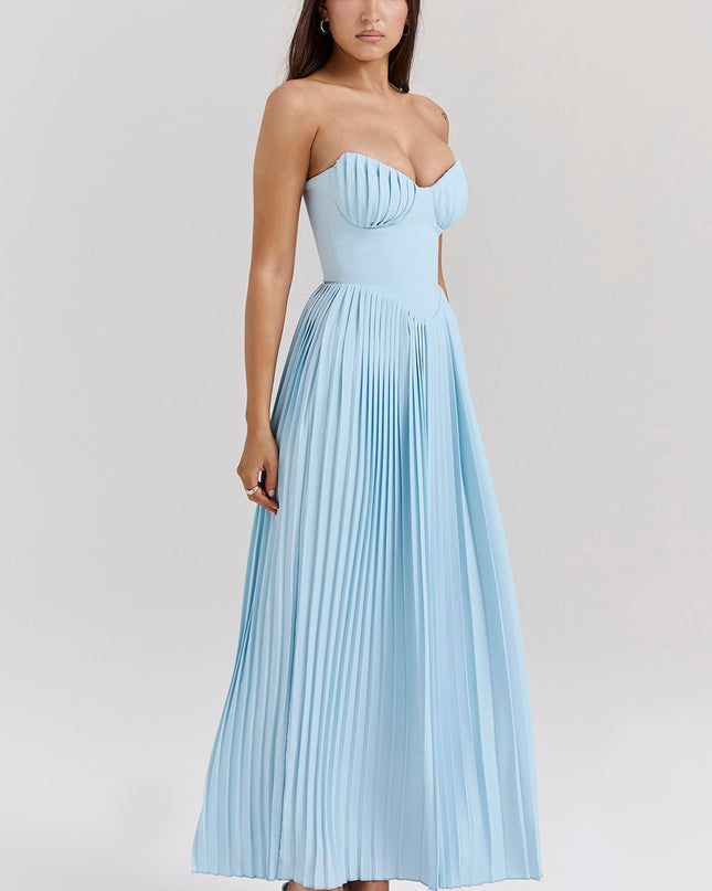 Isabelle Marchand | Strapless Pleated Maxi Dress with Bustier