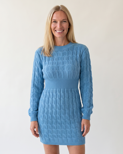 Woman wearing elegant knit mini dress
