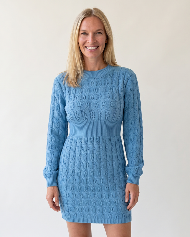 Woman wearing elegant knit mini dress
