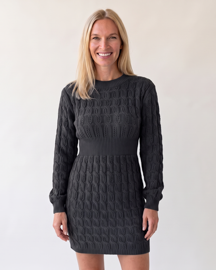 Woman wearing elegant knit mini dress