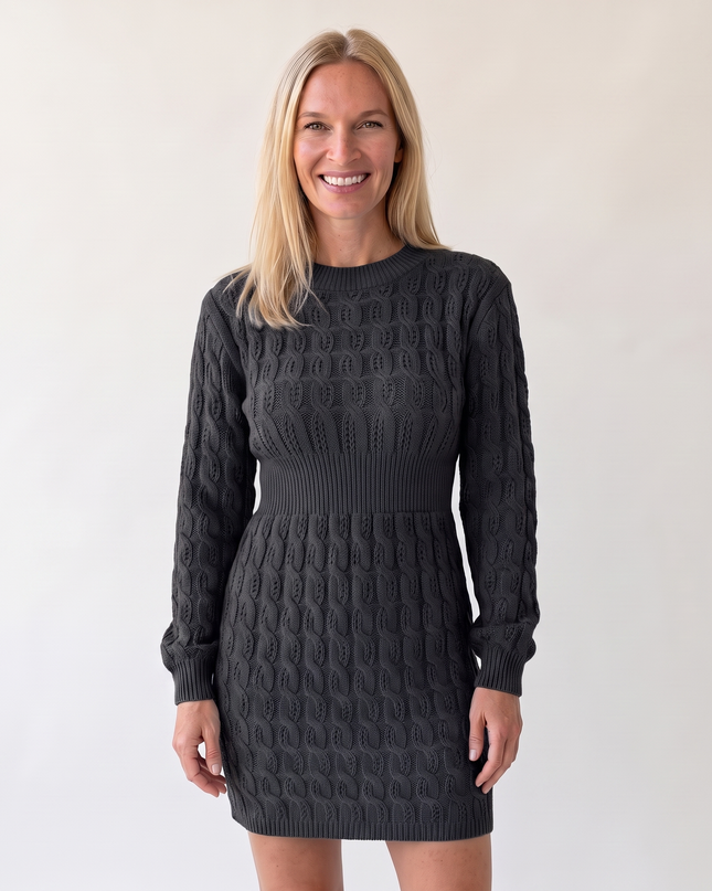 Woman wearing elegant knit mini dress