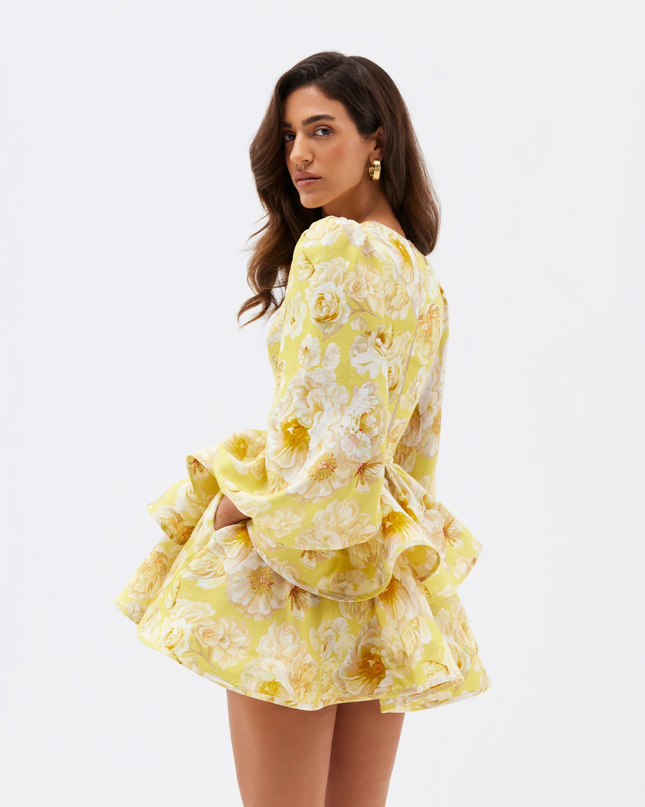 Woman wearing floral mini party dress
