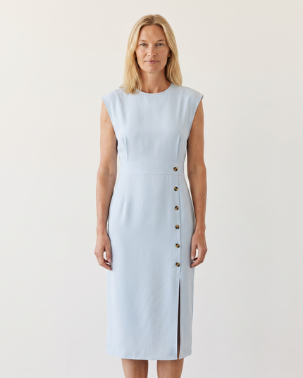 Woman wearing elegant midi office dress