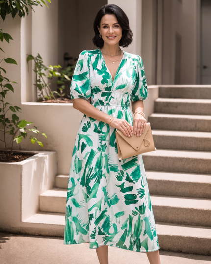 Woman wearing romantic floral midi dress