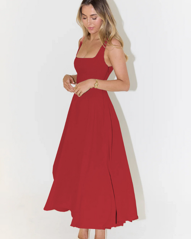 Woman wearing elegant flow maxi dress