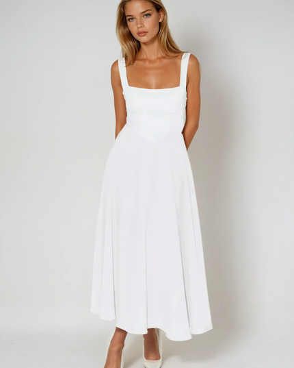 Woman wearing elegant flow maxi dress