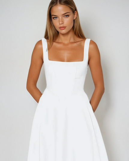 Woman wearing elegant flow maxi dress
