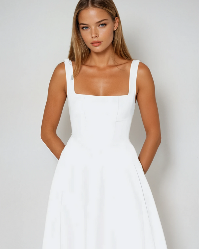 Woman wearing elegant flow maxi dress