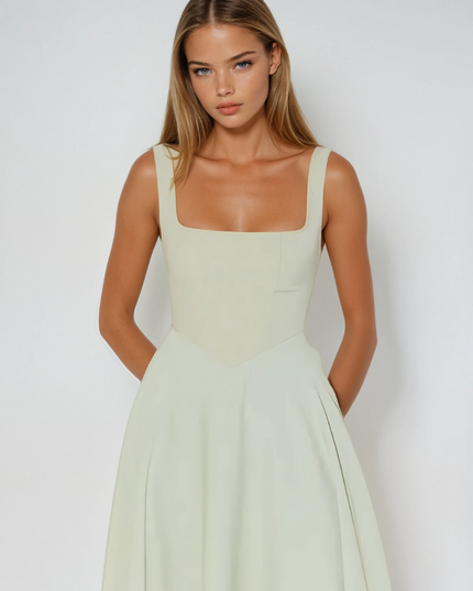 Woman wearing elegant flow maxi dress