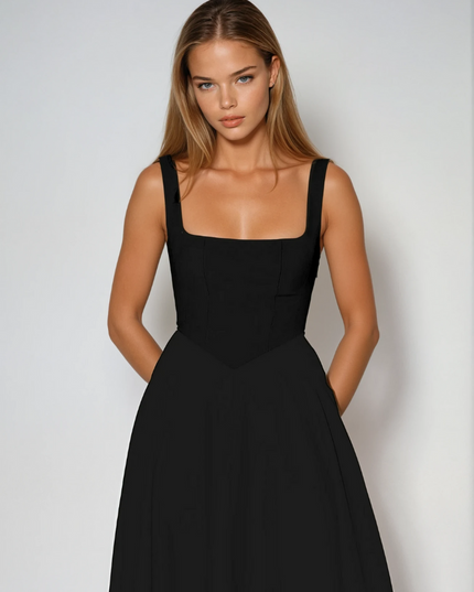 Woman wearing elegant flow maxi dress