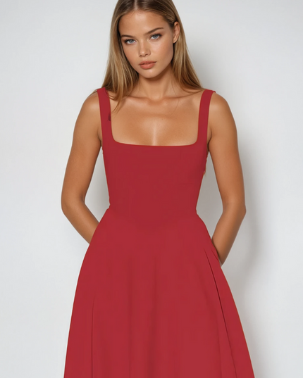 Woman wearing elegant flow maxi dress