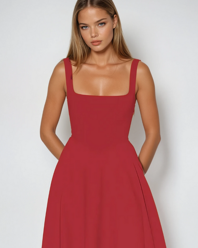 Woman wearing elegant flow maxi dress