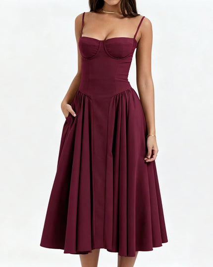 Woman wearing sage green midi dress