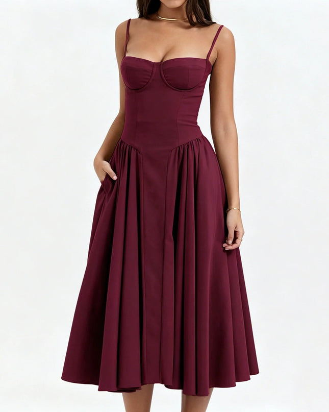 Woman wearing sage green midi dress